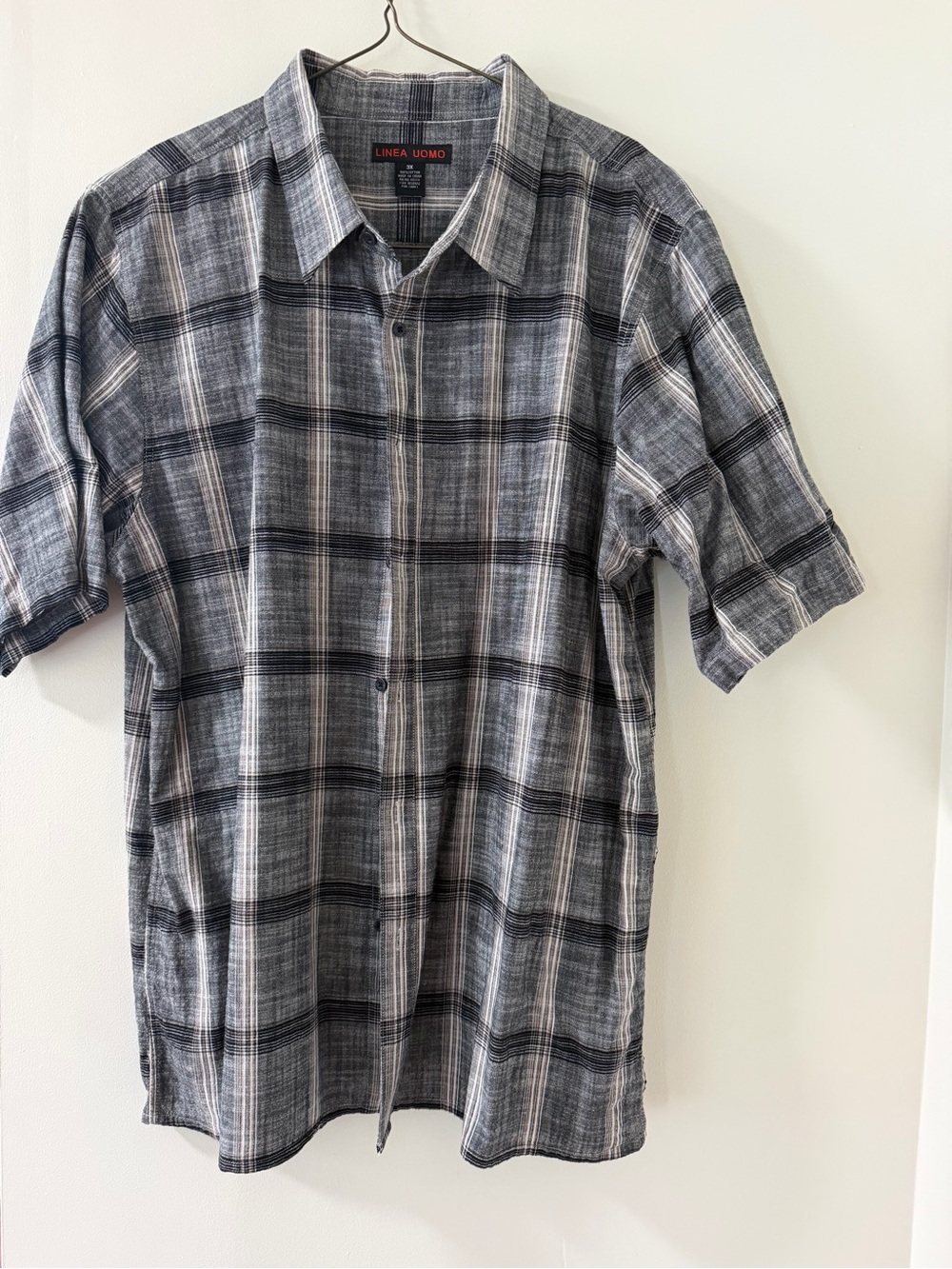 Linea Uomo Button Down Shirt Mens 3X Gray Like New Plaid Short Sleeve Cotton